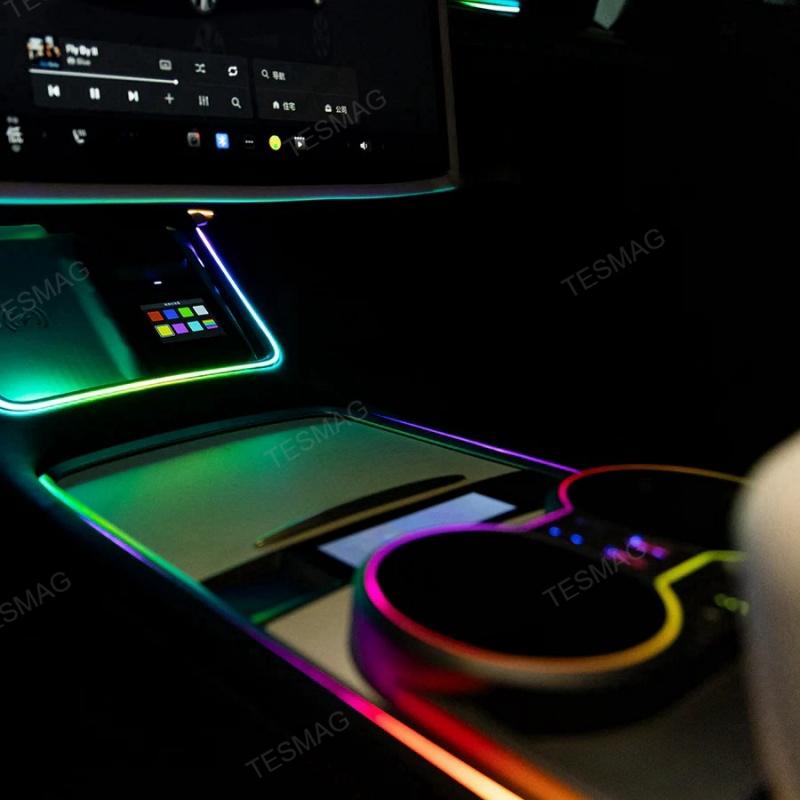 Tesla Model 3/Y Center Console Multifunction Cup Holder Docking Station with Ambient Lighting