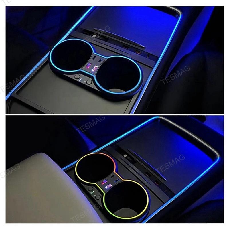 Tesla Model 3/Y Center Console Multifunction Cup Holder Docking Station with Ambient Lighting