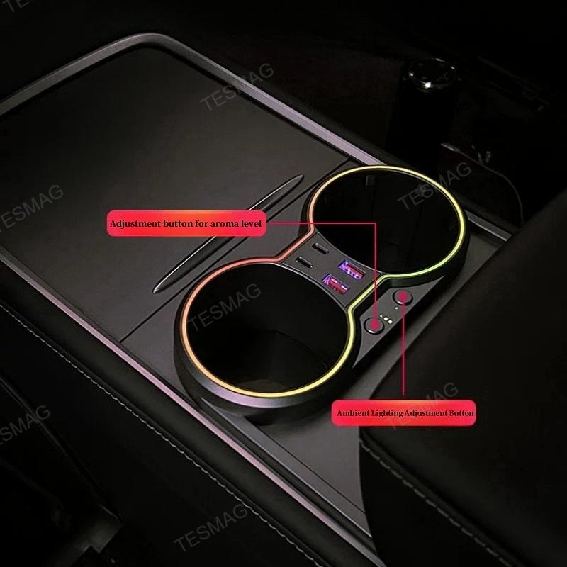 Tesla Model 3/Y Center Console Multifunction Cup Holder Docking Station with Ambient Lighting