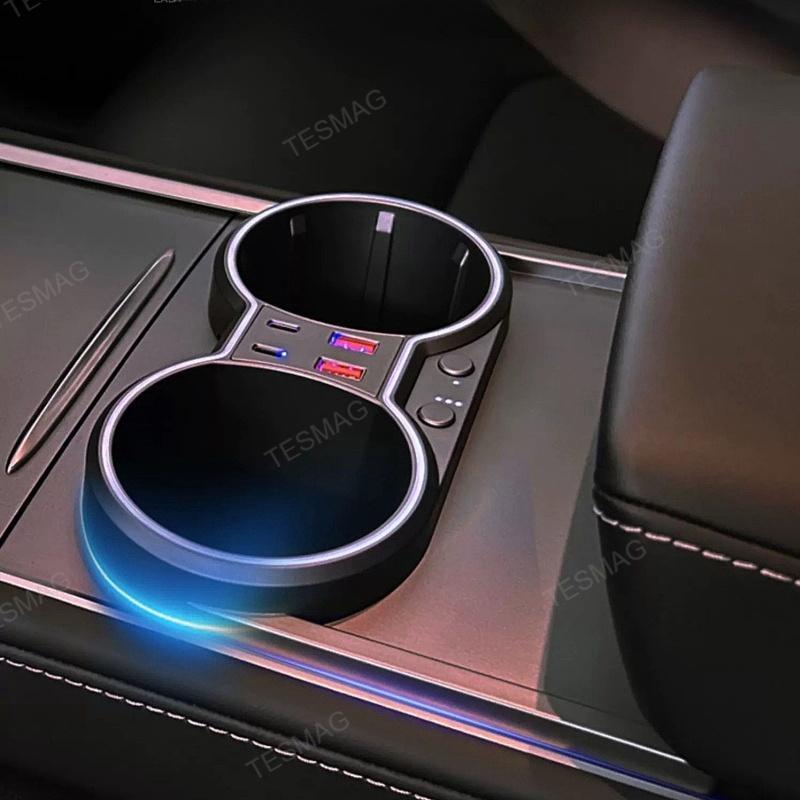 Tesla Model 3/Y Center Console Multifunction Cup Holder Docking Station with Ambient Lighting