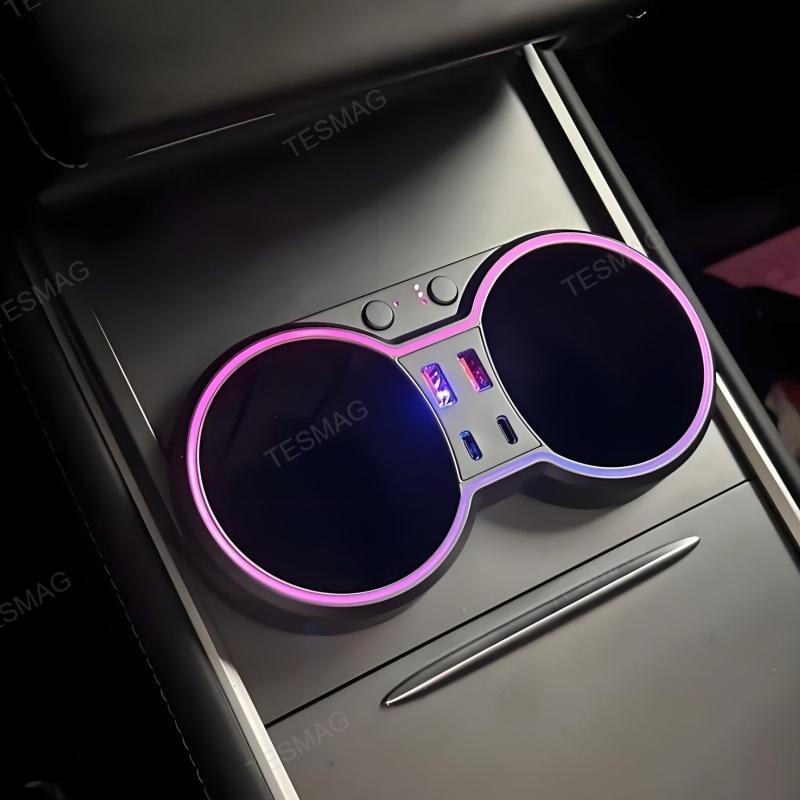 Tesla Model 3/Y Center Console Multifunction Cup Holder Docking Station with Ambient Lighting