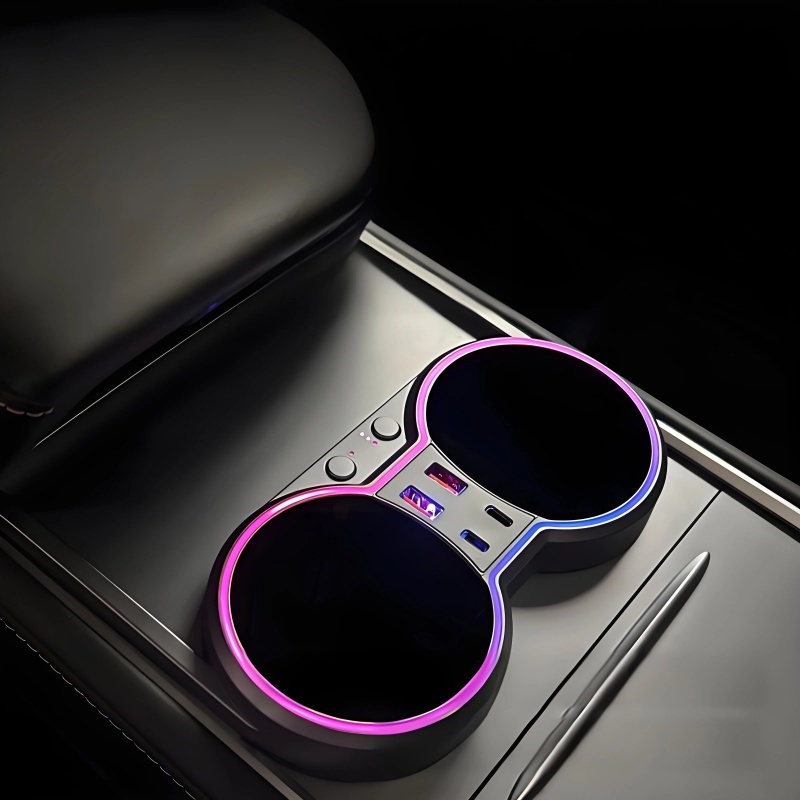 Tesla Model 3/Y Center Console Multifunction Cup Holder Docking Station with Ambient Lighting