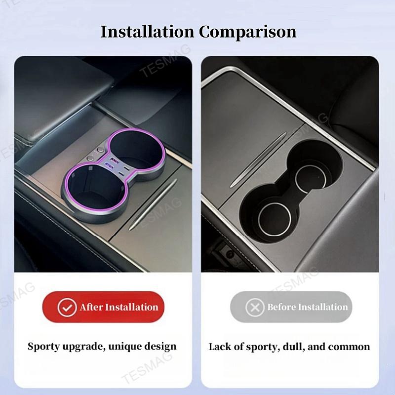 Tesla Model 3/Y Center Console Multifunction Cup Holder Docking Station with Ambient Lighting
