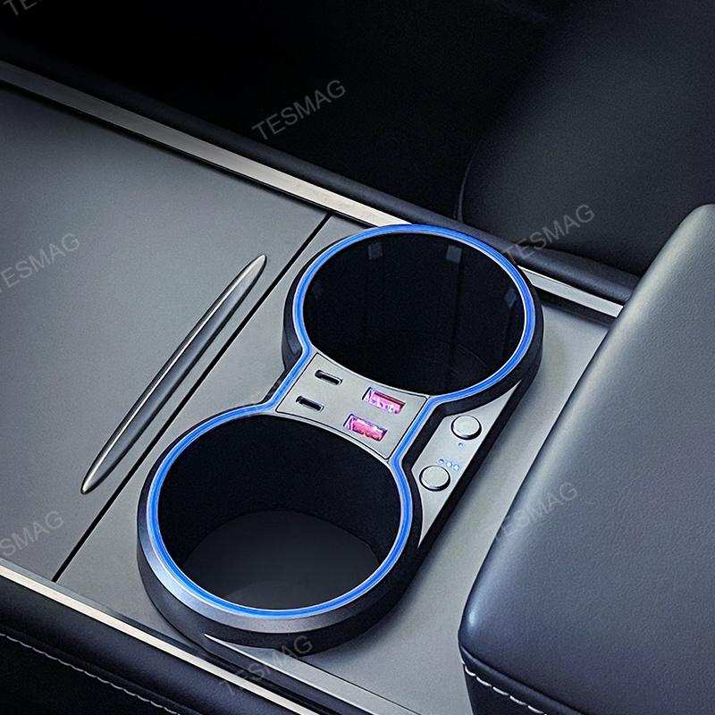 Tesla Model 3/Y Center Console Multifunction Cup Holder Docking Station with Ambient Lighting