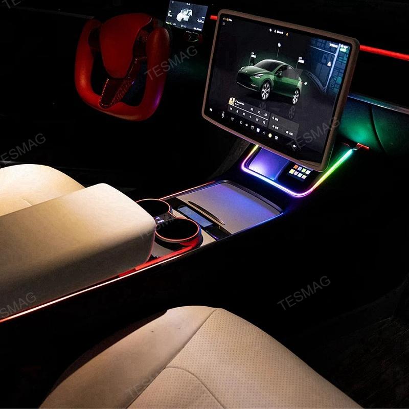 Tesla Model 3/Y Center Console Multifunction Cup Holder Docking Station with Ambient Lighting