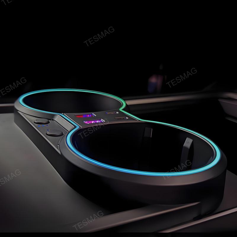 Tesla Model 3/Y Center Console Multifunction Cup Holder Docking Station with Ambient Lighting
