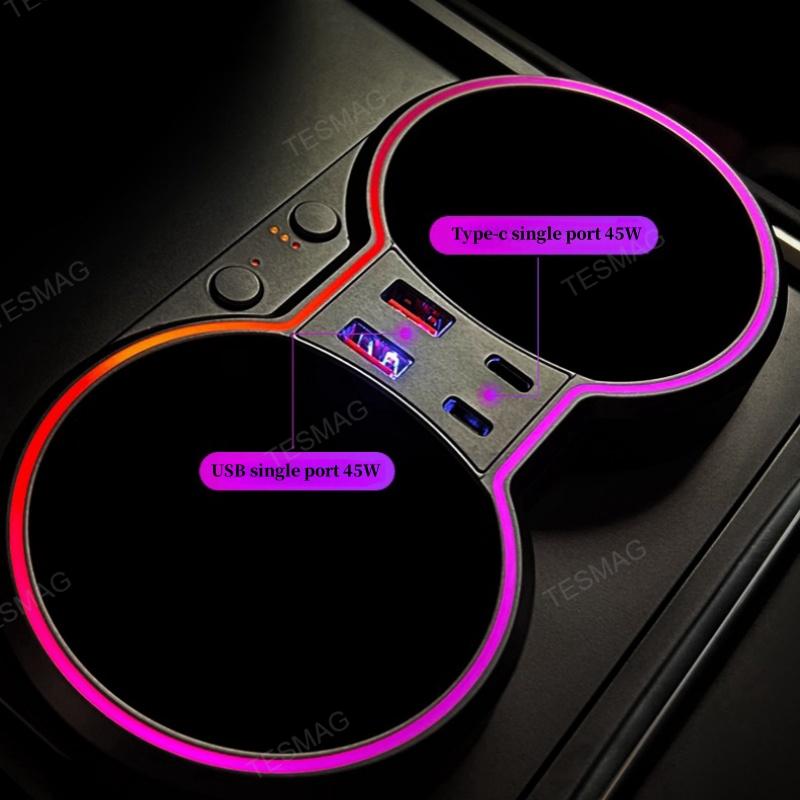 Tesla Model 3/Y Center Console Multifunction Cup Holder Docking Station with Ambient Lighting