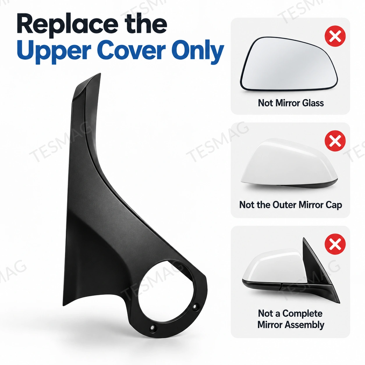 Exterior Door Mirror Mount Upper Cover for Tesla Model 3 2017–2023 Pre-Highland