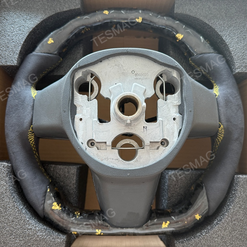 Tesla Model 3/Y 24 Karat Steering Wheel - Forged Carbon with Gold Flakes and Alcantara