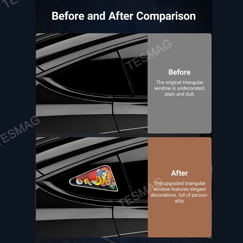 Tesela Triangular Tesla Model 3/Y/3 HighlandTriangle Window Ambient Lighting Tom and Jer ...