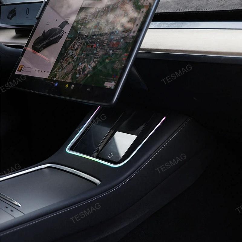 Tesla Model 3Y Wireless Charger With LED Ambient Lighting Center Console Charging Pad