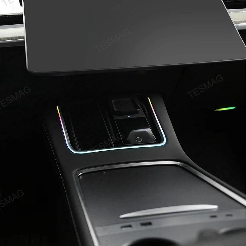 Tesla Model 3Y Wireless Charger With LED Ambient Lighting Center Console Charging Pad