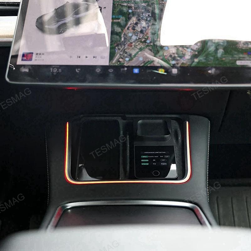 Tesla Model 3Y Wireless Charger With LED Ambient Lighting Center Console Charging Pad