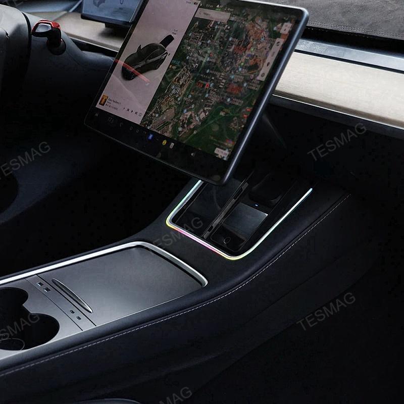 Tesla Model 3Y Wireless Charger With LED Ambient Lighting Center Console Charging Pad