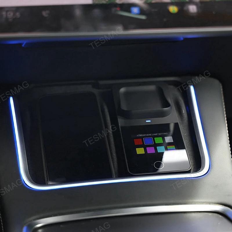Tesla Model 3Y Wireless Charger With LED Ambient Lighting Center Console Charging Pad