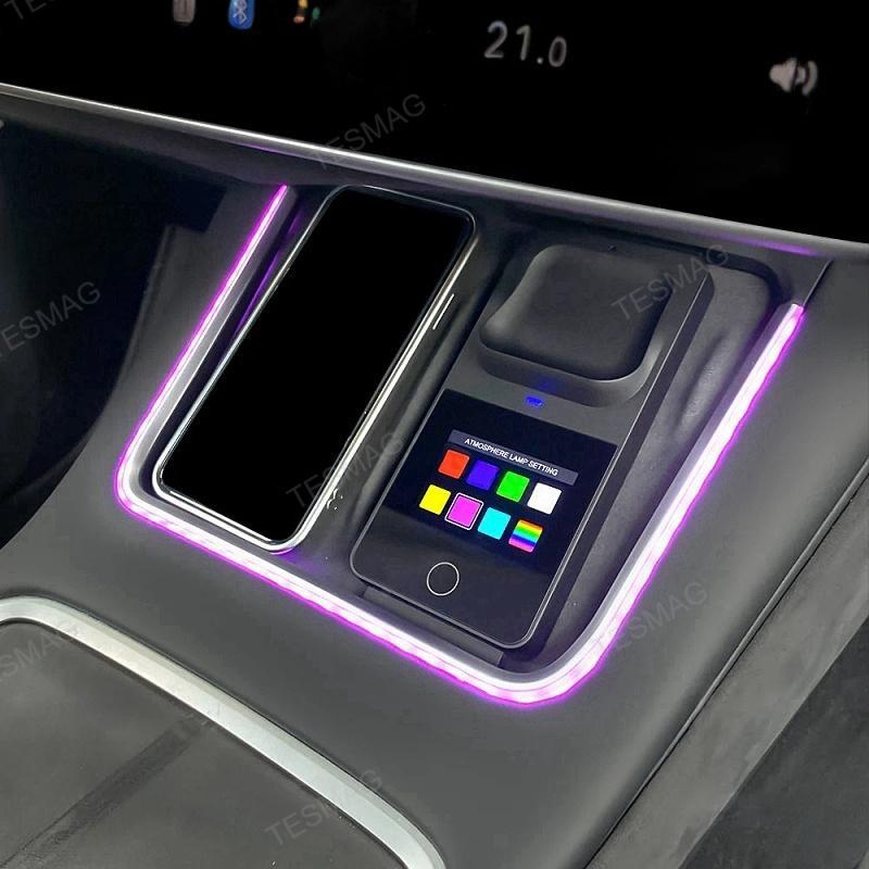 Tesla Model 3Y Wireless Charger With LED Ambient Lighting Center Console Charging Pad