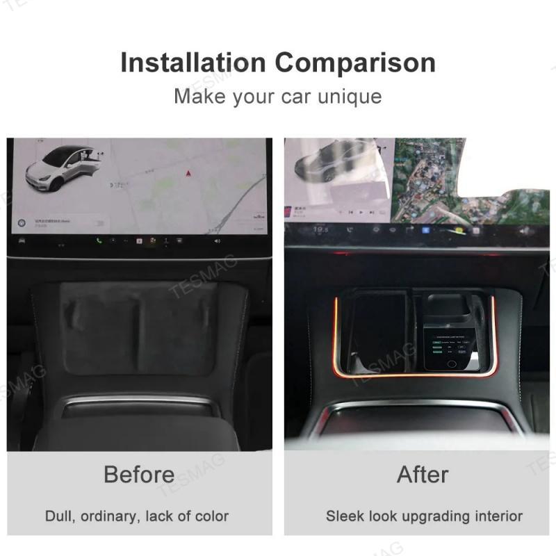 Tesla Model 3Y Wireless Charger With LED Ambient Lighting Center Console Charging Pad