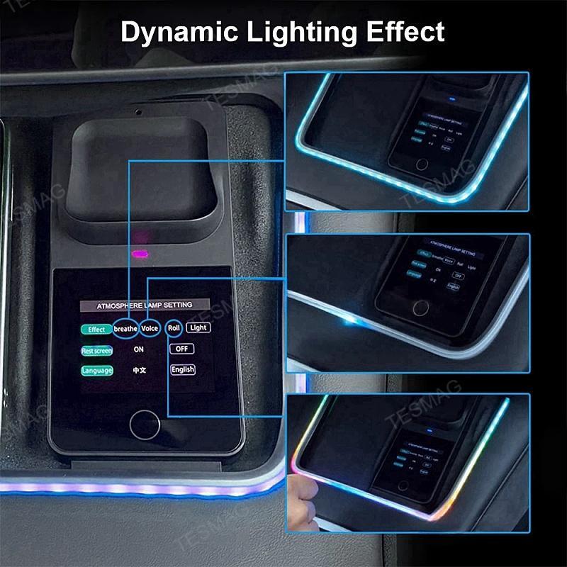Tesla Model 3Y Wireless Charger With LED Ambient Lighting Center Console Charging Pad