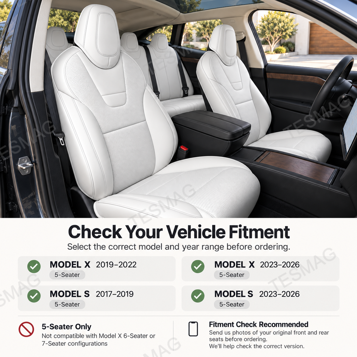 Tesla Model S and Model X five-seat cover fitment guide by model and year