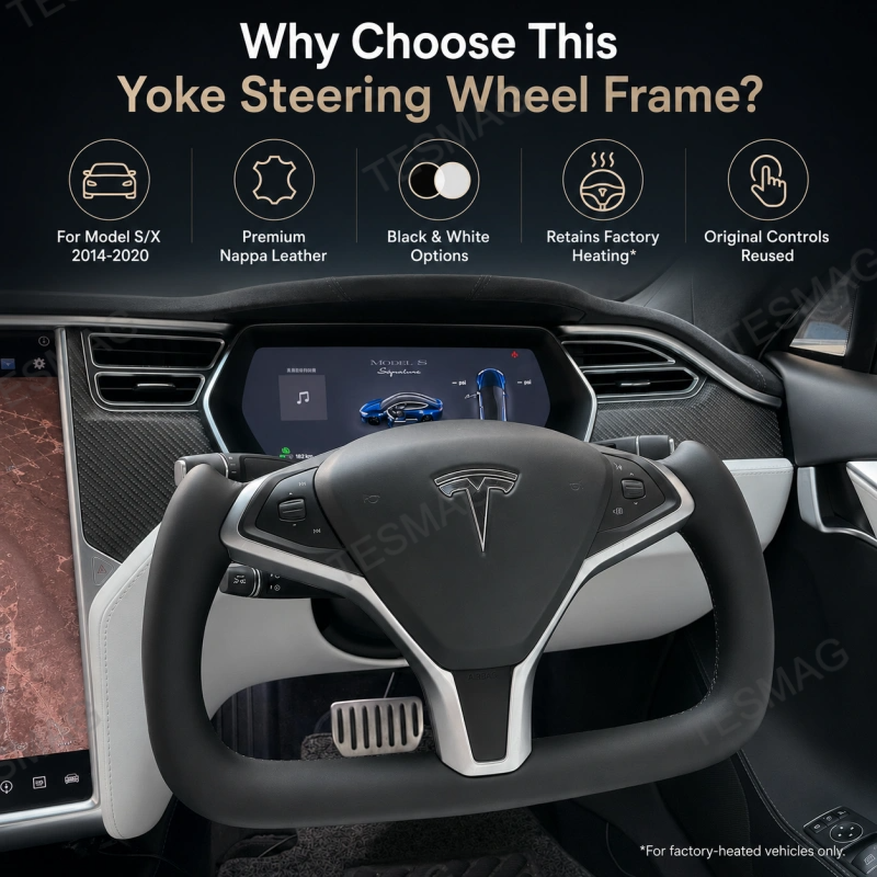 Nappa Leather Heated Yoke Steering Wheel Frame for Tesla Model S X 2014-2020