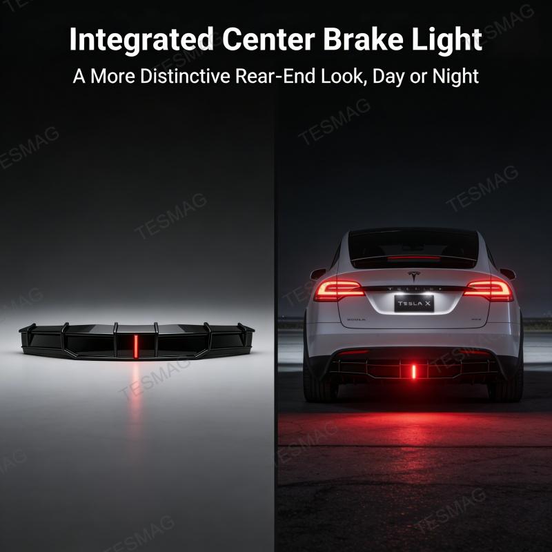 Tesla Model X (2021-2025) Refresh Rear Diffuser with LED Brake Light - Aggressive Sport Style