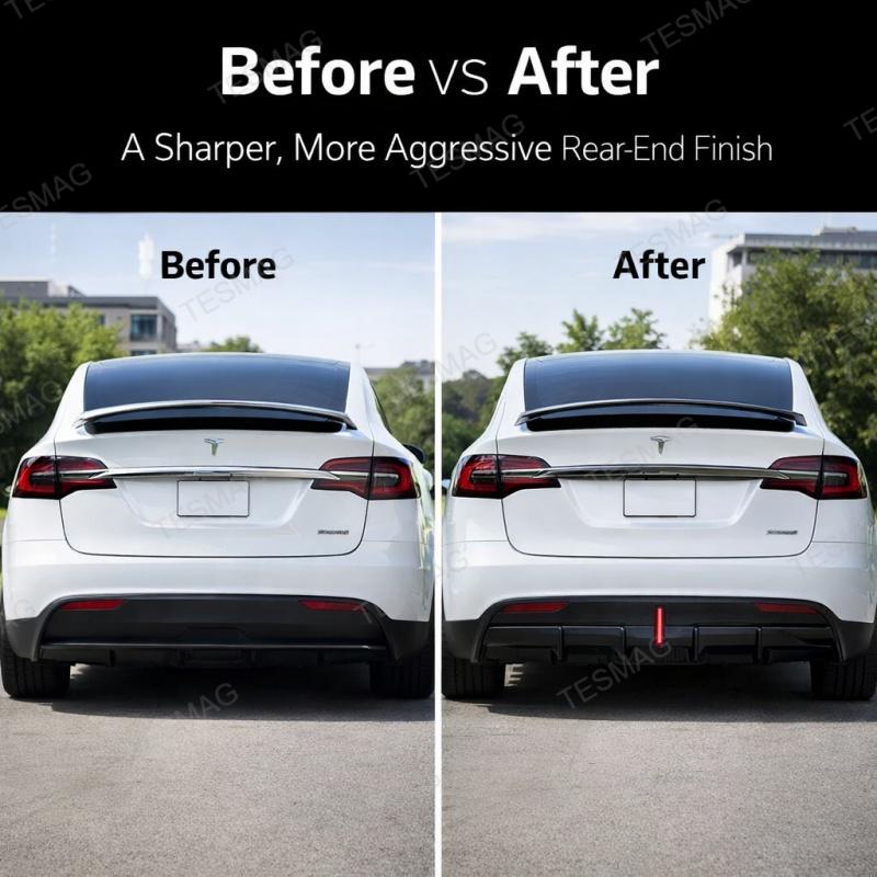 Tesla Model X (2021-2025) Refresh Rear Diffuser with LED Brake Light - Aggressive Sport Style