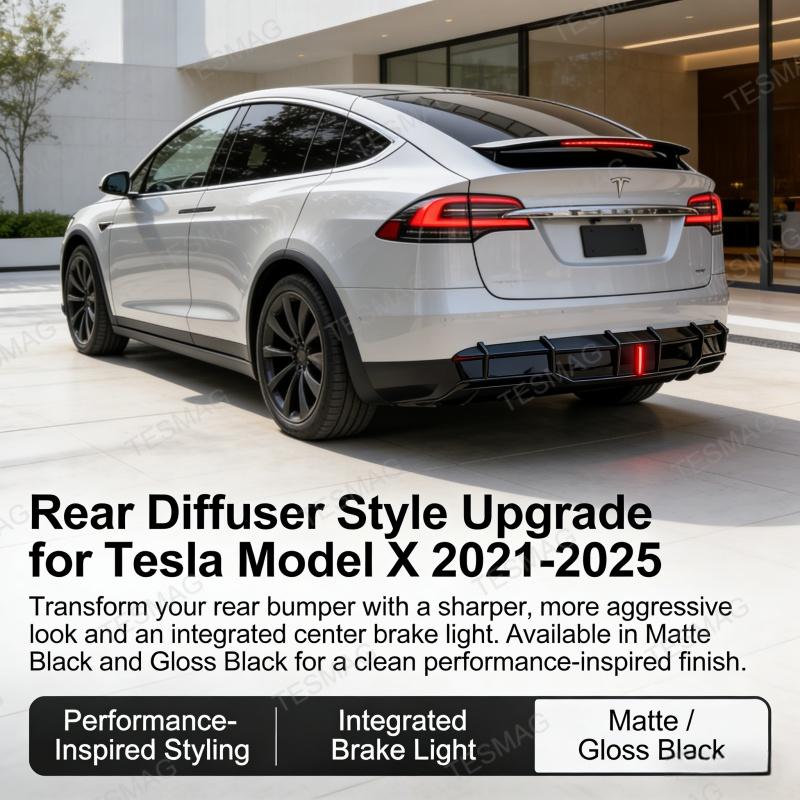 Tesla Model X (2021-2025) Refresh Rear Diffuser with LED Brake Light - Aggressive Sport Style