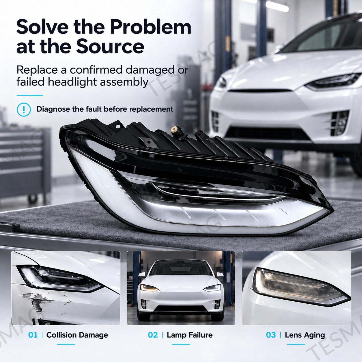 US LED Headlight Assembly for Tesla Model X 2016–2020 | 1034314/1034315