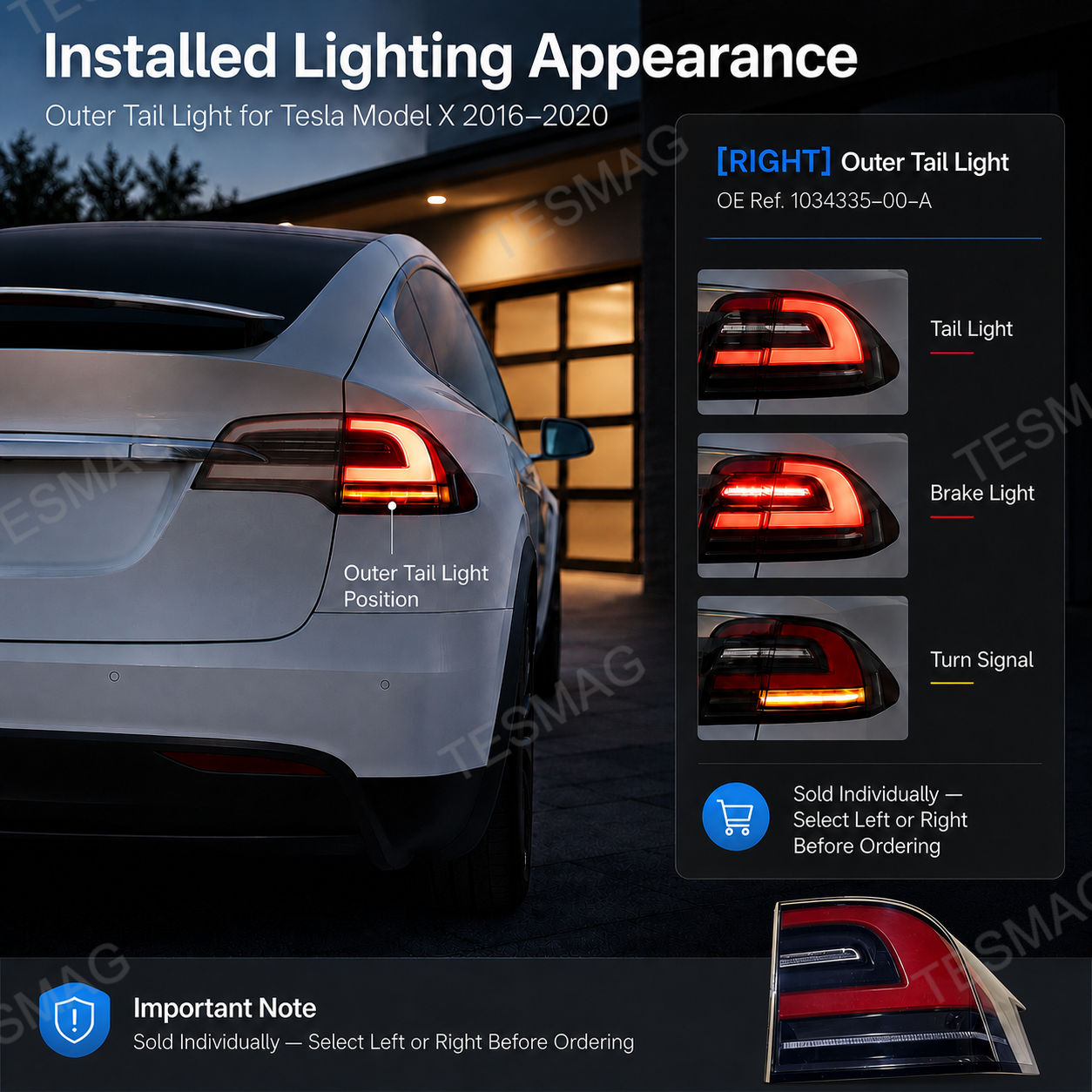 Rear Outer Tail Light for Tesla Model X 2016–2020 | Left 1034334-00-A / Right 1034335-00-A