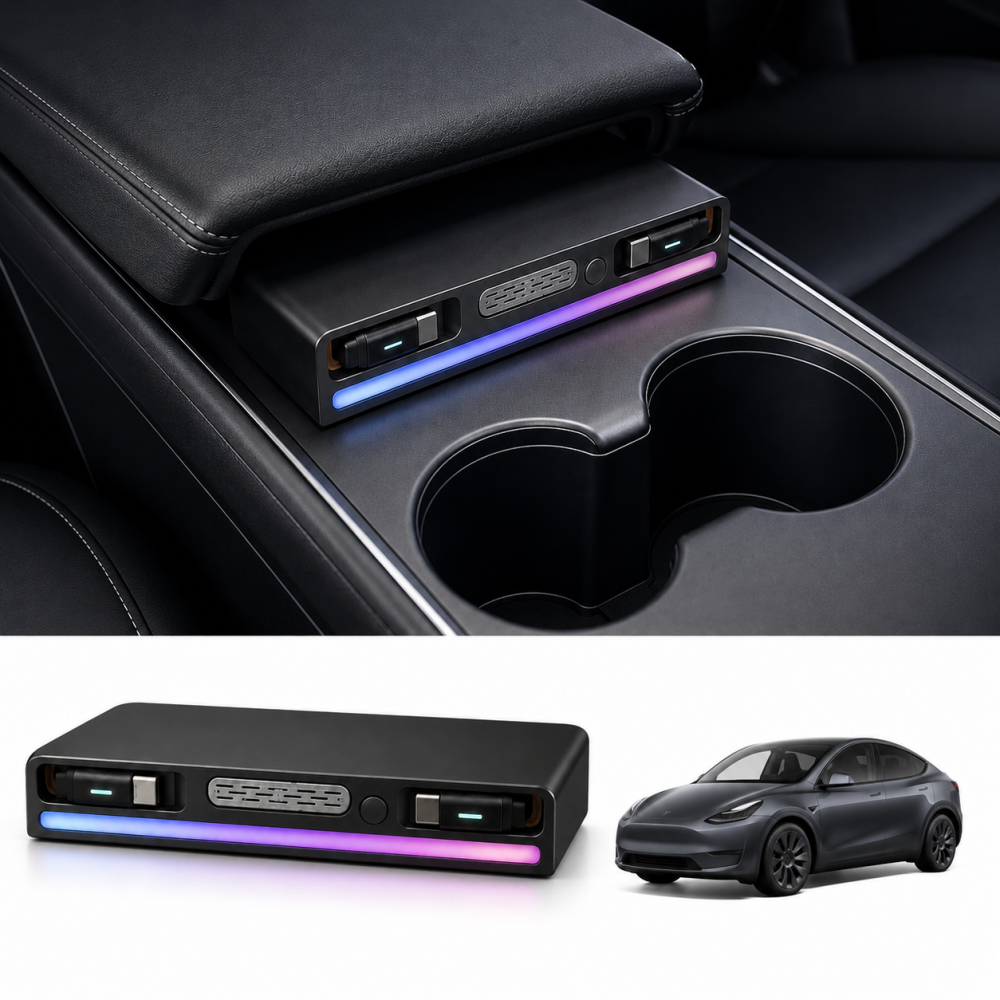 Retractable USB-C Charging Dock with RGB Light & Aroma for Tesla Model 3/Y