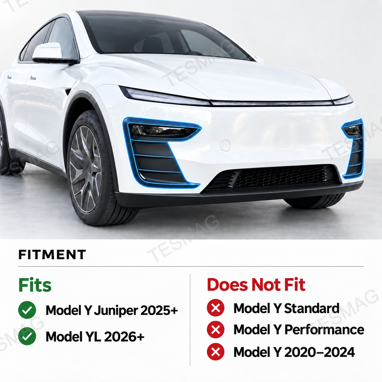 Tesla Model Y Juniper front bumper trim fitment guide for 2025+ and Model YL 2026+