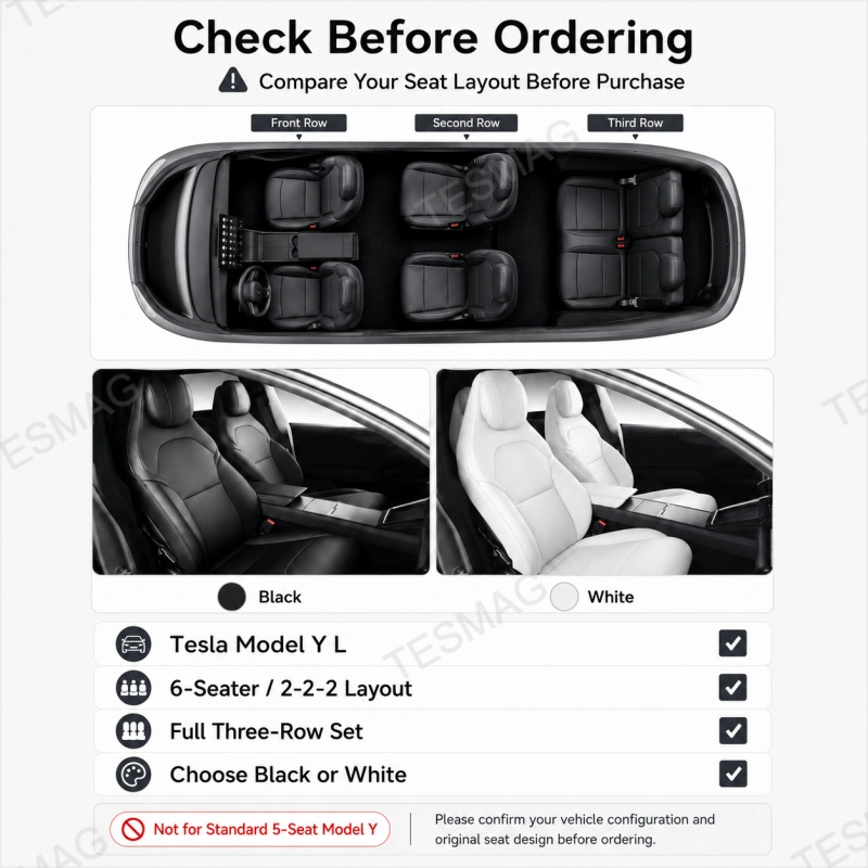 Full-Cover Nappa Leather Seat Covers for Tesla Model Y L 6-Seater