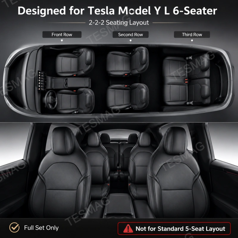 Full-Cover Nappa Leather Seat Covers for Tesla Model Y L 6-Seater