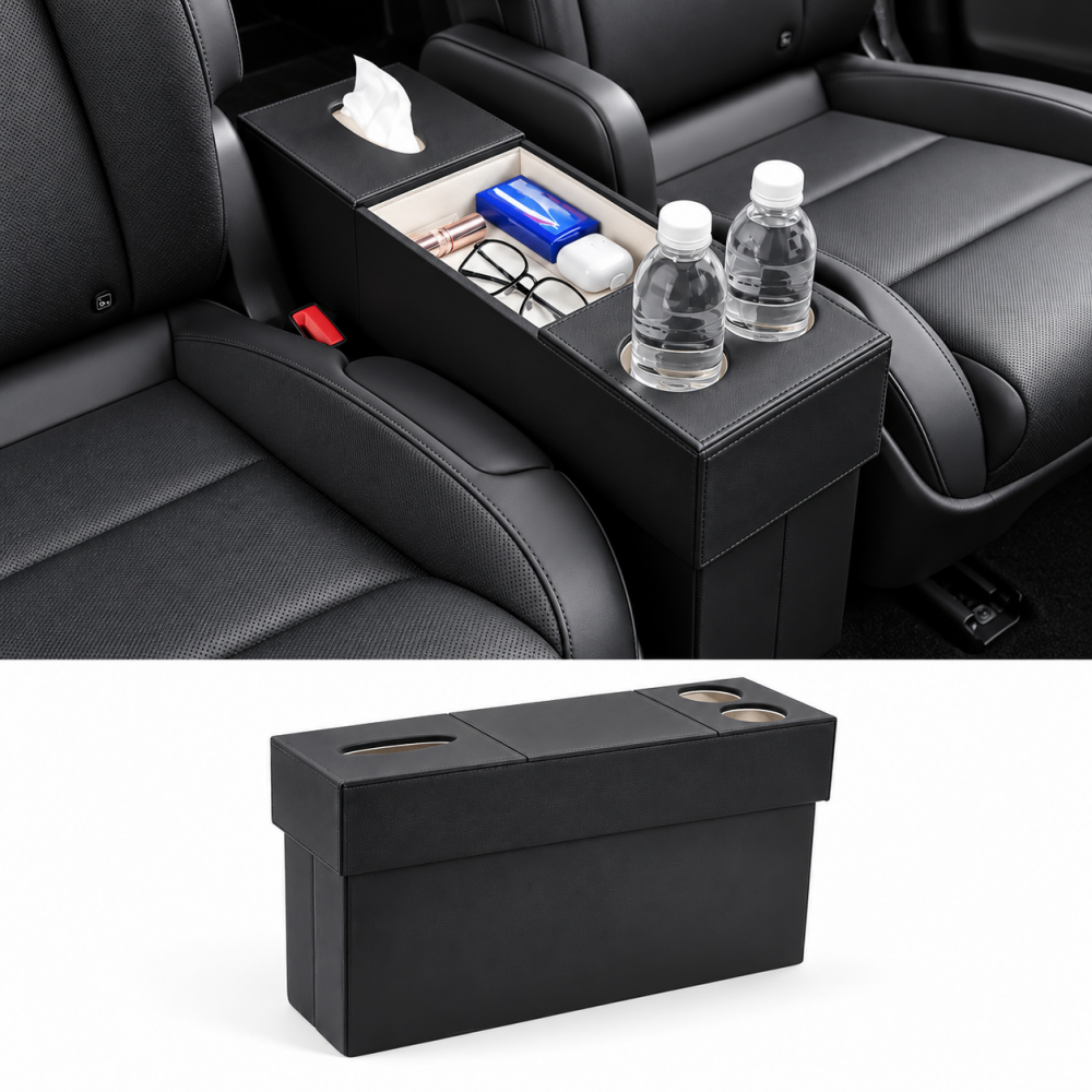 Second-Row Aisle Storage Organizer with Cup Holders for Tesla Model YL 2026+