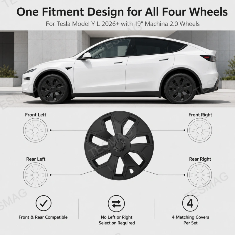 19-Inch Matte Black Wheel Cover Set for Tesla Model Y L 2026+ Machina 2.0