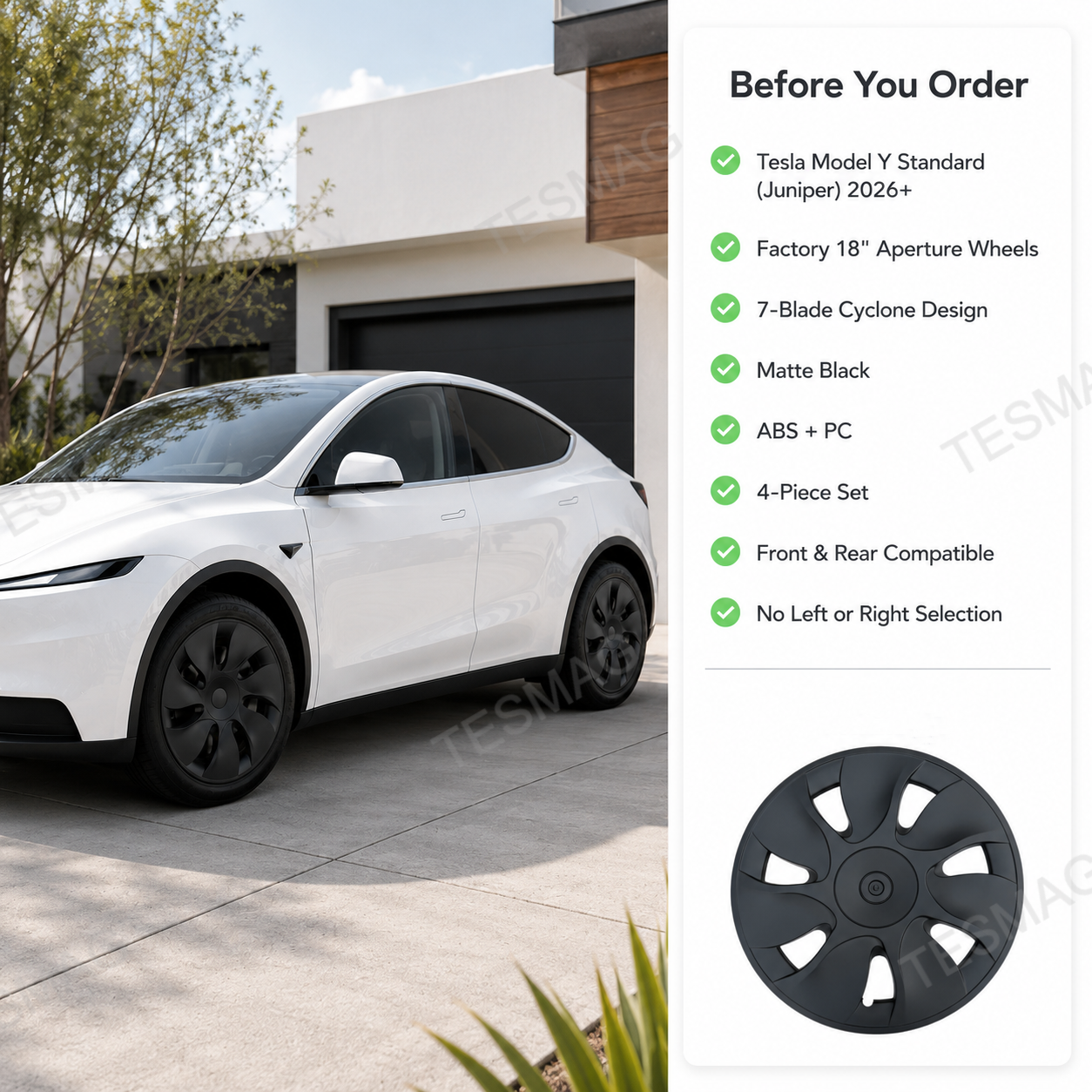18-Inch Cyclone-Style Aperture Wheel Covers for Tesla Model Y Standard 2026+ 