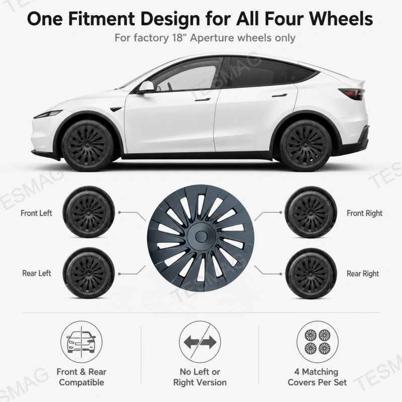 18-Inch Matte Black Aperture Wheel Covers for Tesla Model Y Standard 2026+