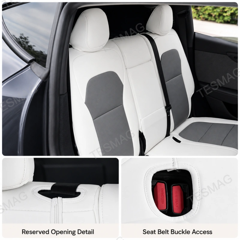 Nappa Leather Seat Covers for Tesla Model Y & Juniper 5-Seater – Gray & White
