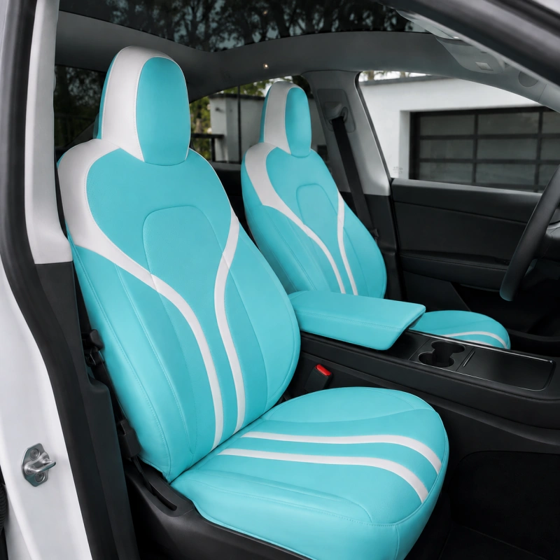 Tiffany Blue Nappa Leather Seat Covers for Tesla Model 3/Y 5-Seater