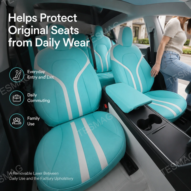 Tiffany Blue Nappa Leather Seat Covers for Tesla Model 3/Y 5-Seater
