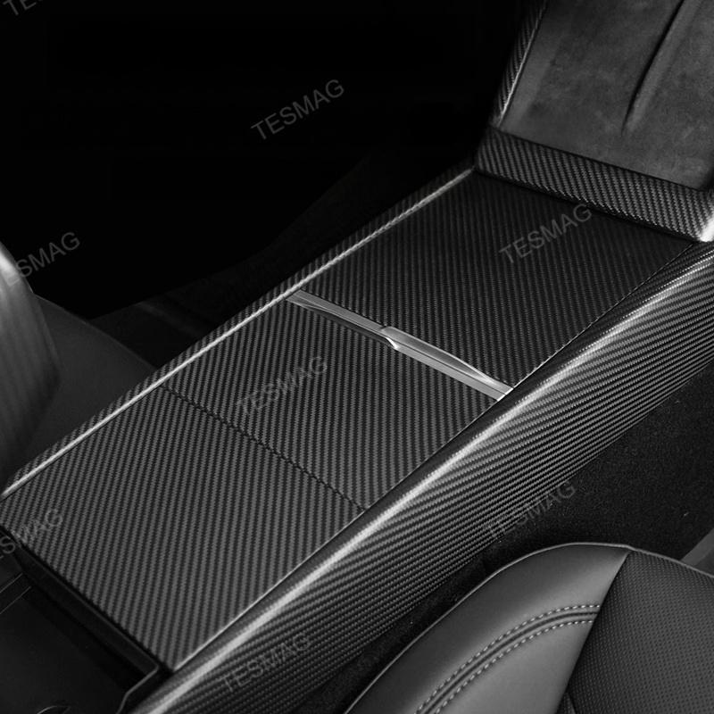 True Carbon Fiber Center Console Overlay for Tesla Model 3 Highland & Model Y Juniper  (3PCS)