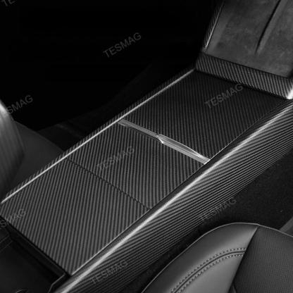 True Carbon Fiber Center Console Overlay for Tesla Model 3 Highland & Model Y Juniper  (3PCS)