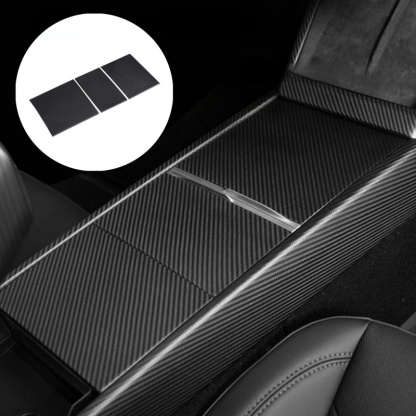 True Carbon Fiber Center Console Overlay for Tesla Model 3 Highland & Model Y Juniper  (3PCS)