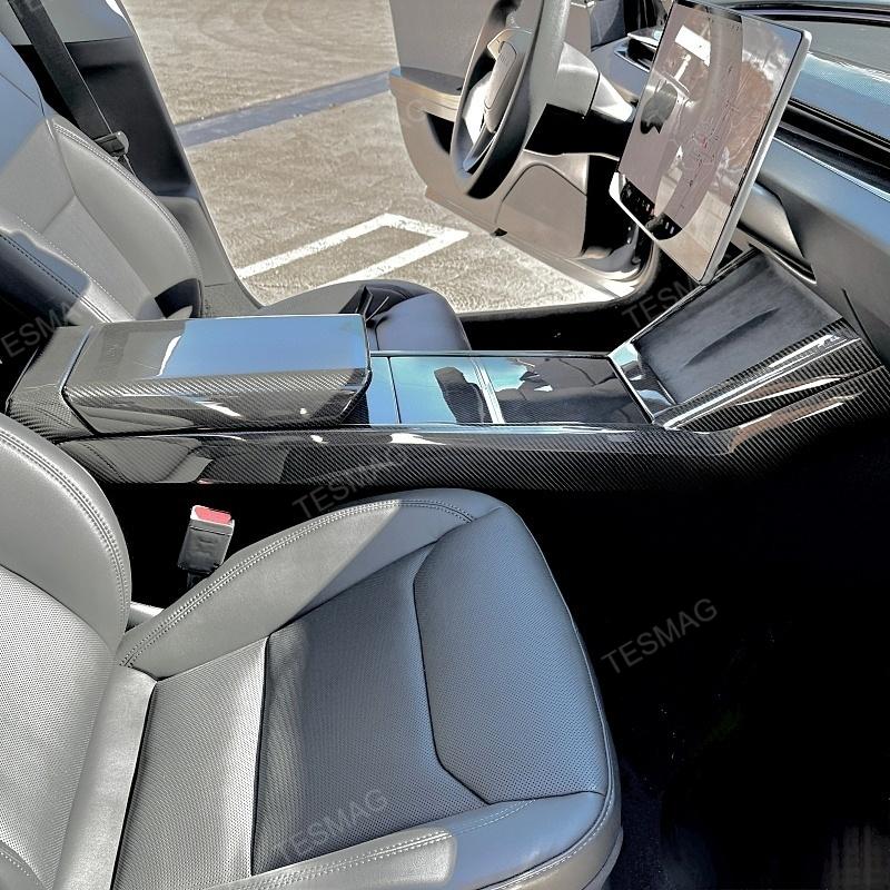 True Carbon Fiber Center Console Overlay for Tesla Model 3 Highland & Model Y Juniper  (3PCS)
