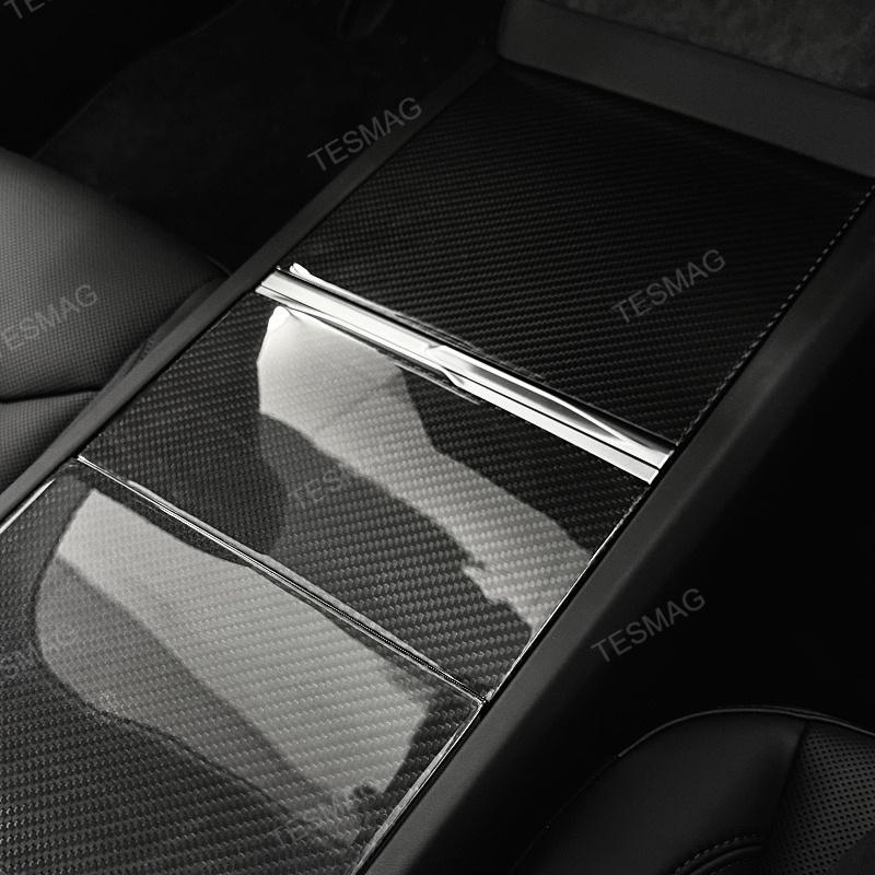 True Carbon Fiber Center Console Overlay for Tesla Model 3 Highland & Model Y Juniper  (3PCS)