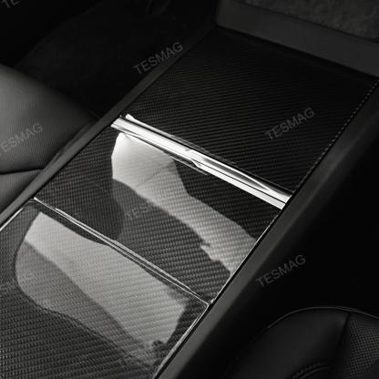 True Carbon Fiber Center Console Overlay for Tesla Model 3 Highland & Model Y Juniper  (3PCS)