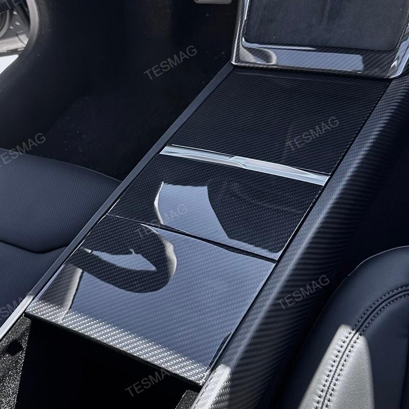 True Carbon Fiber Center Console Overlay for Tesla Model 3 Highland & Model Y Juniper  (3PCS)
