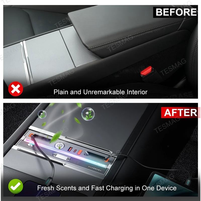 USB Hub Docking Station with Aromatherapy & LED Light for Tesla Model 3 Highland /Model Y Juniper