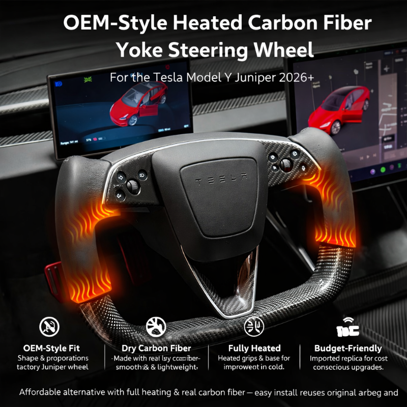 Upgrade Carbon Fiber Heated Yoke Steering Wheel for Tesla Model Y Juniper 2026+