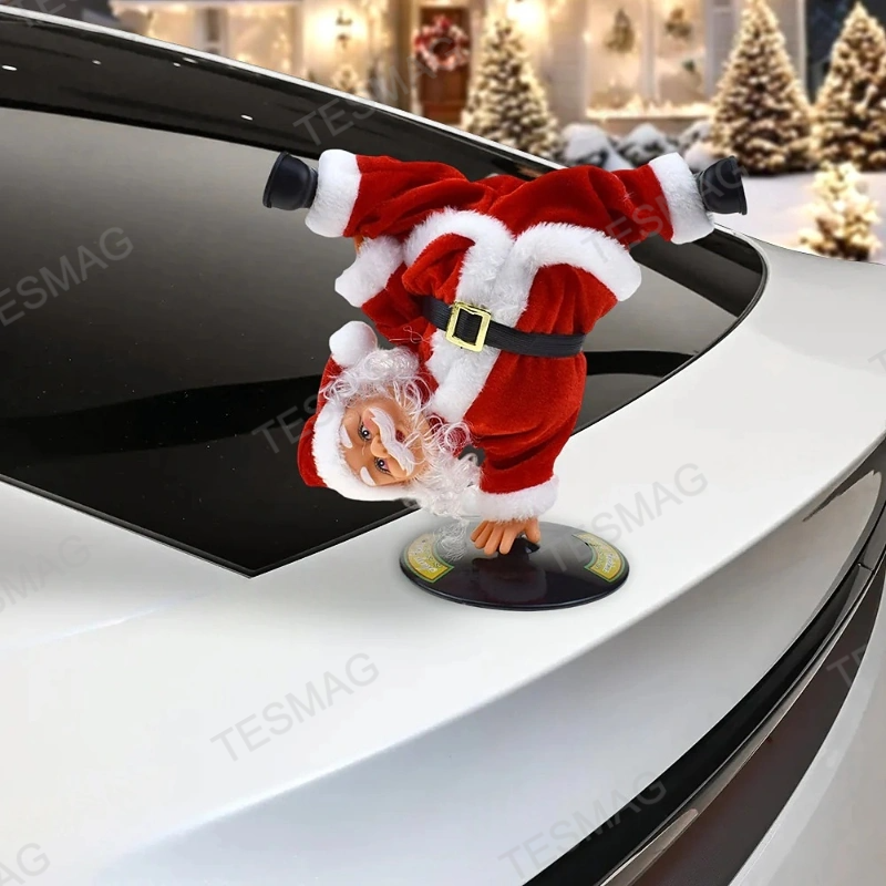 Upside-Down Spinning Breakdance Santa Decoration for Tesla